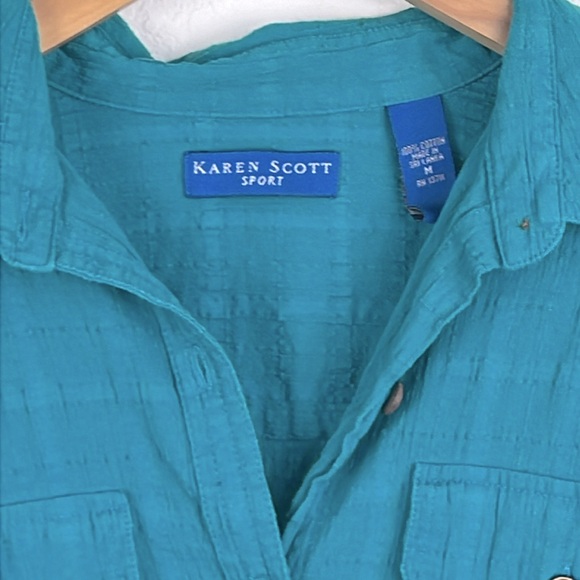 Karen Scott Sport Womens Button Down Shirt Blue Womens Medium - Picture 2 of 3